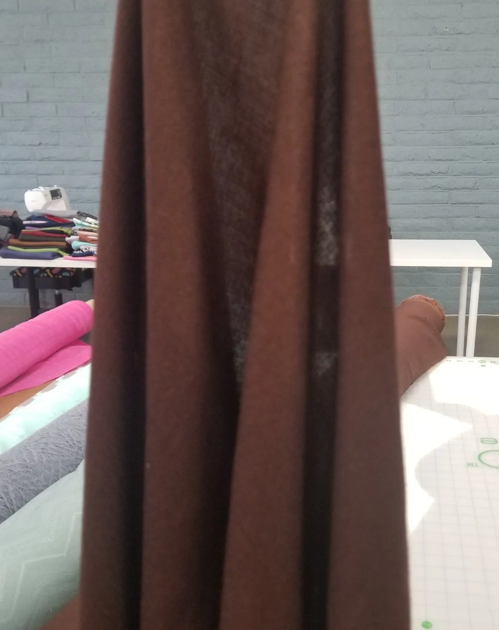 End of Bolt: 2.5 yards of Designer Deadstock Apparel Fabric Tencel Coffee Brown Solid Woven-remnant