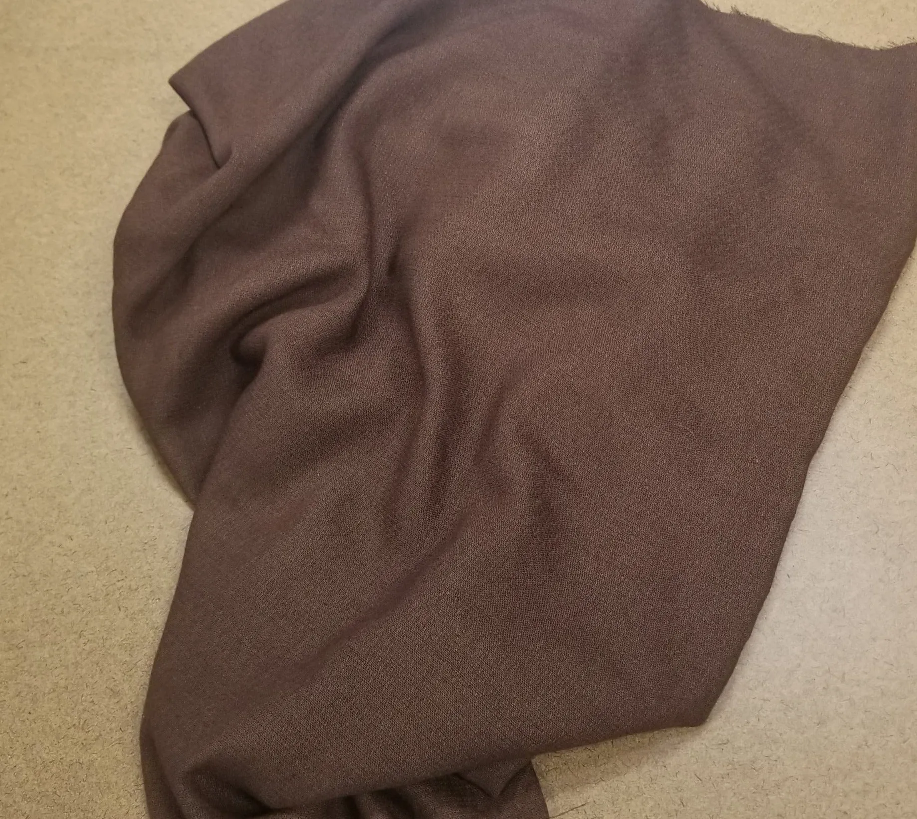 End of Bolt: 2.5 yards of Designer Deadstock Apparel Fabric Tencel Coffee Brown Solid Woven-remnant