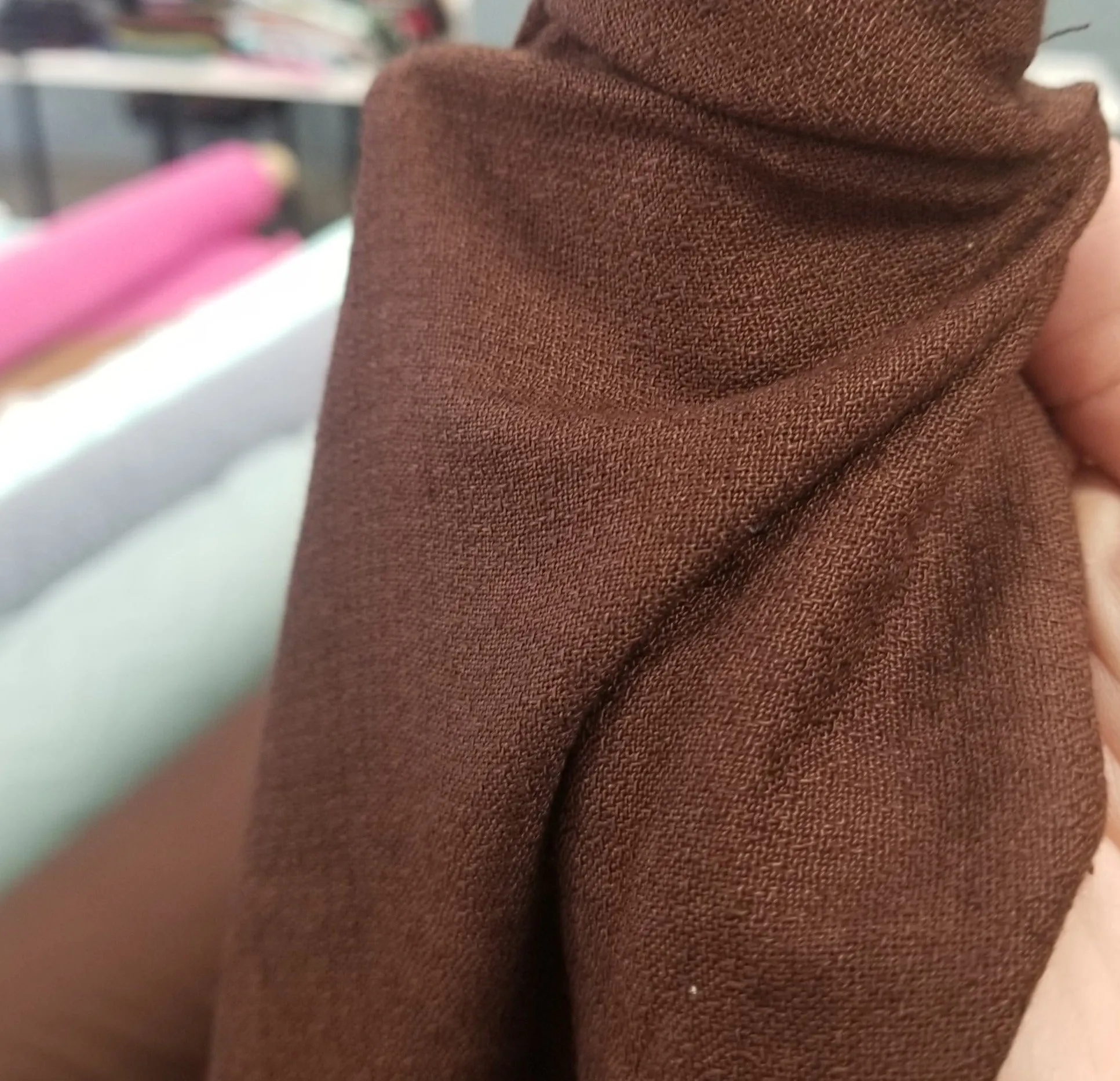 End of Bolt: 2.5 yards of Designer Deadstock Apparel Fabric Tencel Coffee Brown Solid Woven-remnant