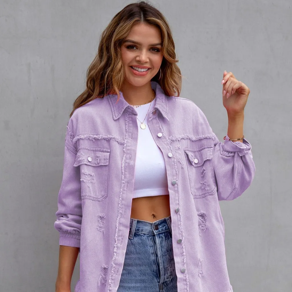 Fashion Ripped Shirt Jacket - Casual Chic for Autumn & Spring