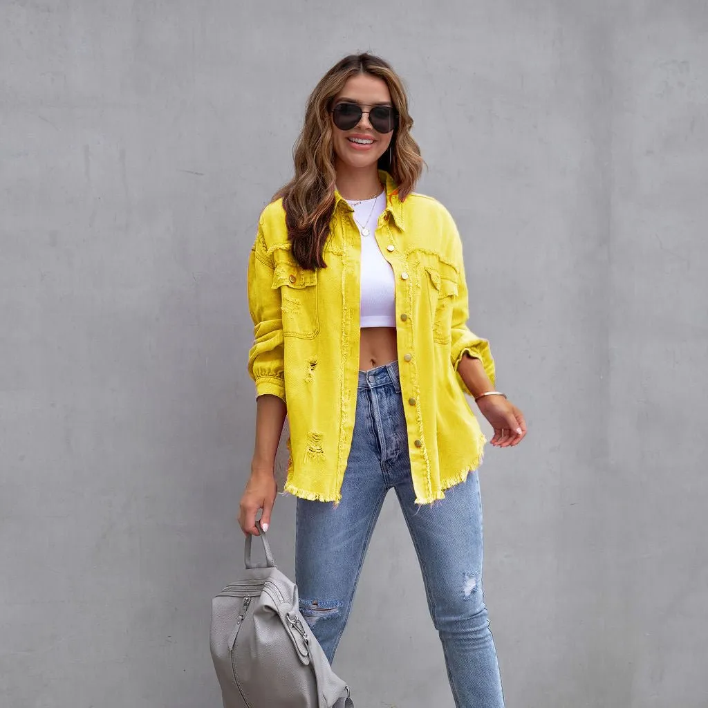 Fashion Ripped Shirt Jacket - Casual Chic for Autumn & Spring