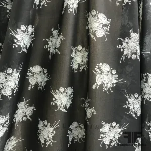 Floral Printed Rayon Voile - Dark Blue / Baby Blue