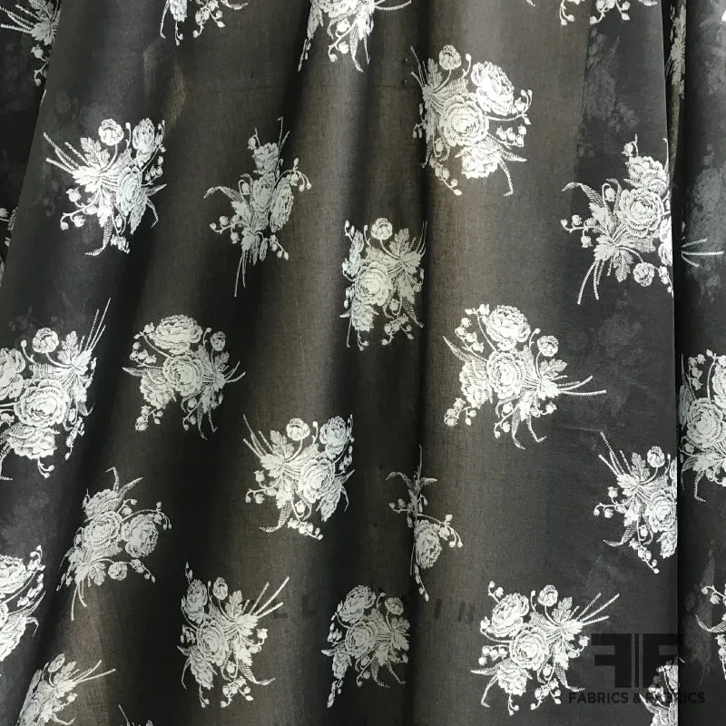 Floral Printed Rayon Voile - Dark Blue / Baby Blue