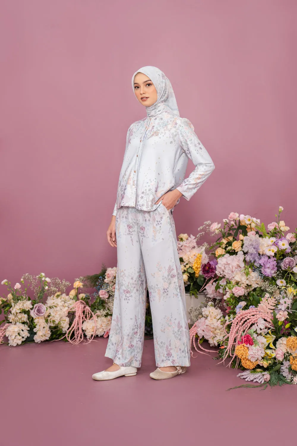 Gardenia Outer & Pants Set Ashy Blue