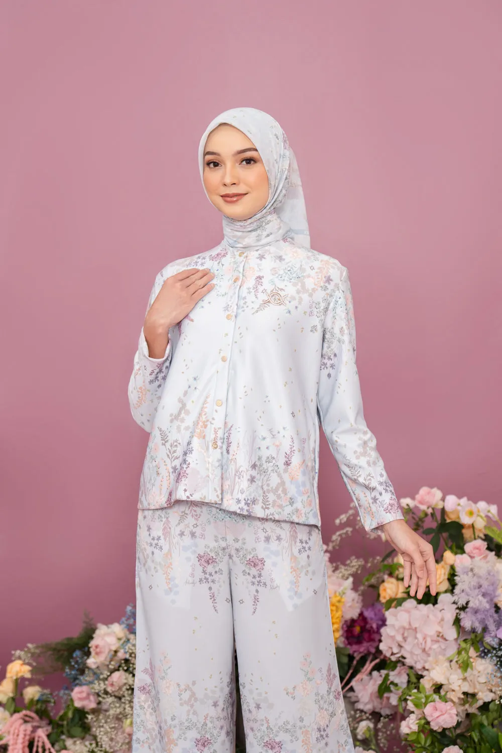 Gardenia Outer & Pants Set Ashy Blue