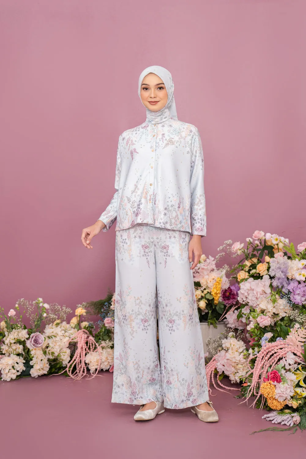 Gardenia Outer & Pants Set Ashy Blue