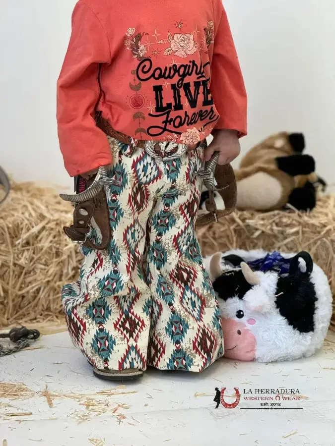 GIRLS ROCK & ROLL NATURAL COWHIDE AZTEC BELL BOTTOM