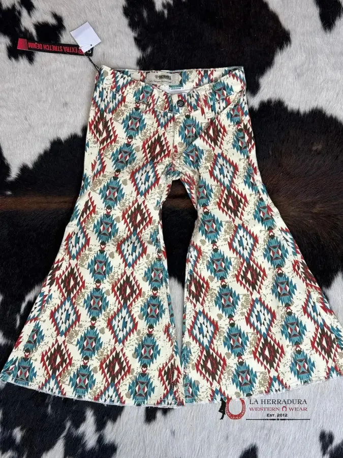 GIRLS ROCK & ROLL NATURAL COWHIDE AZTEC BELL BOTTOM