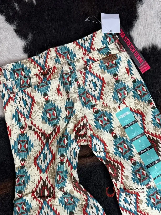 GIRLS ROCK & ROLL NATURAL COWHIDE AZTEC BELL BOTTOM