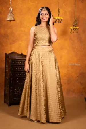 Gold Brocade Crop Top & Skirt