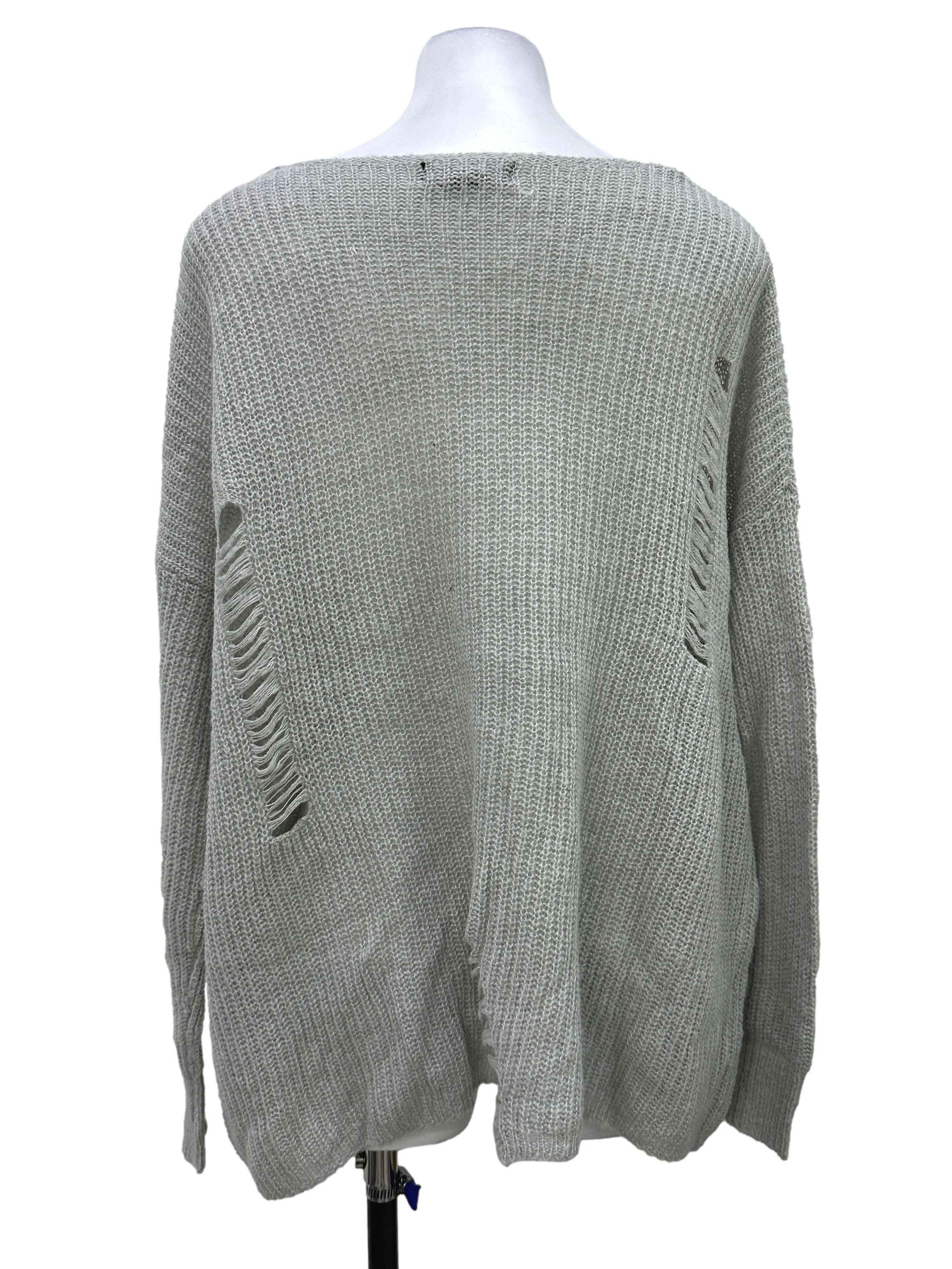 Grey Distressed Lightweight Crochet Sweater