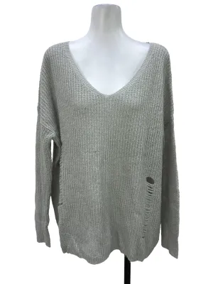 Grey Distressed Lightweight Crochet Sweater