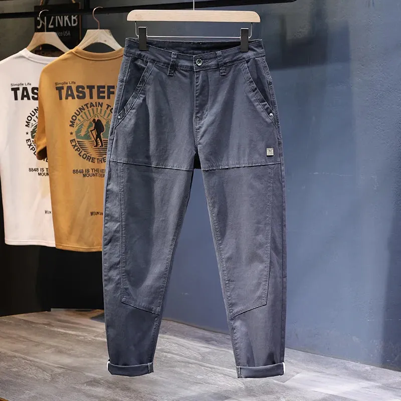 Harem Pants Men Loose Fit Baggy Pants Gray Stretch Patchwork Fashion Pockets Trendy Casual Men's Clothing Tapered Trousres Kpop