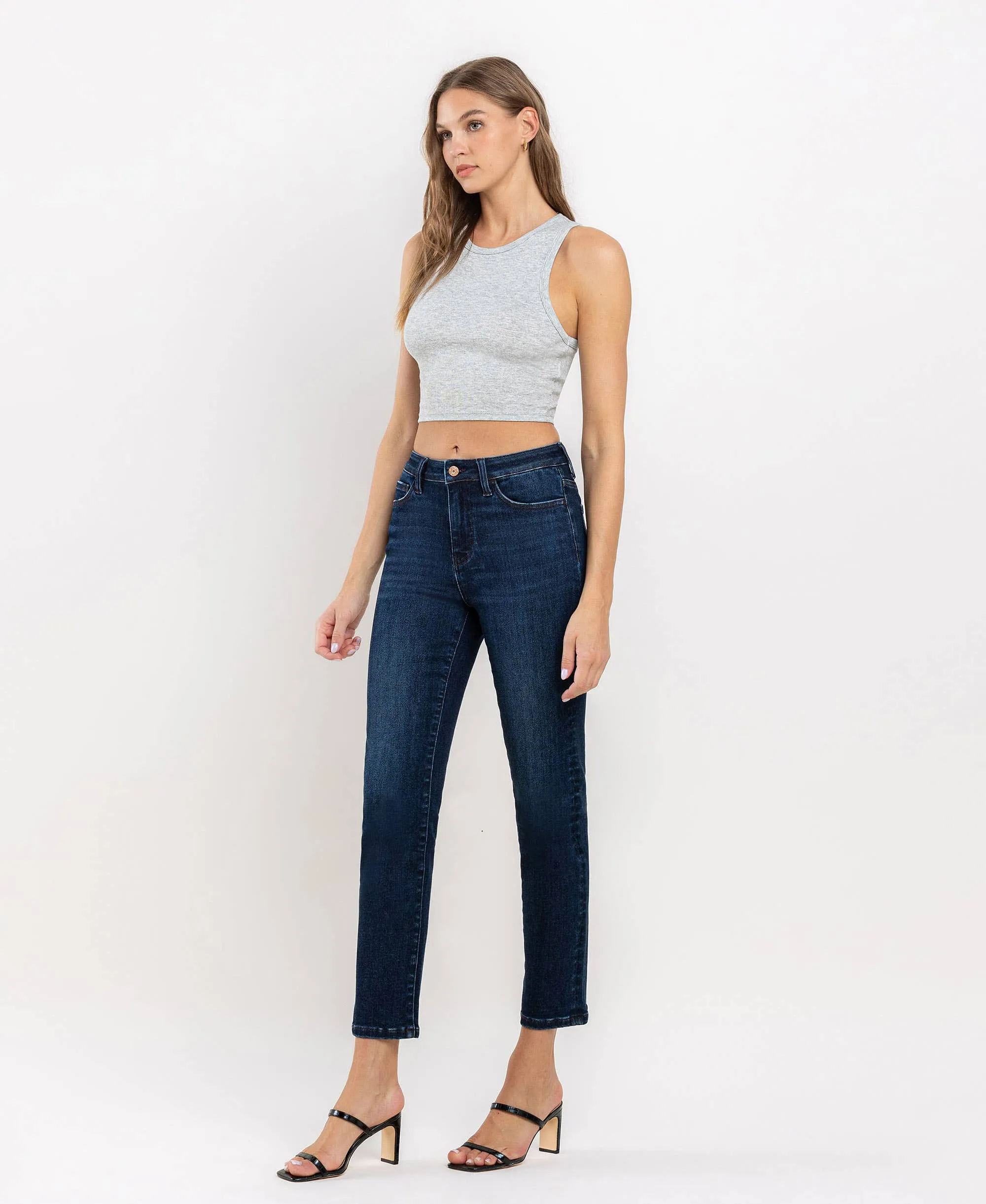 HIGH RISE ANKLE SLIM STRAIGHT JEANS
