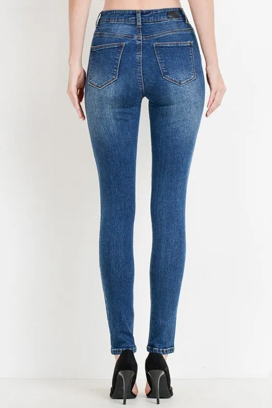 High Waist Button Down Full Length Skinny Jean