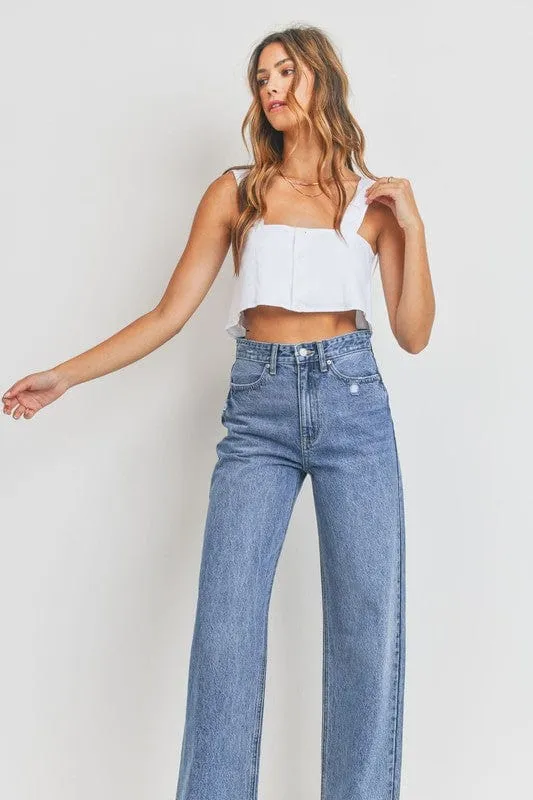 High Waisted Skater Jeans-Medium Denim