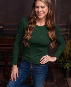Hunter Green Sparkling Gems Long Sleeve Top