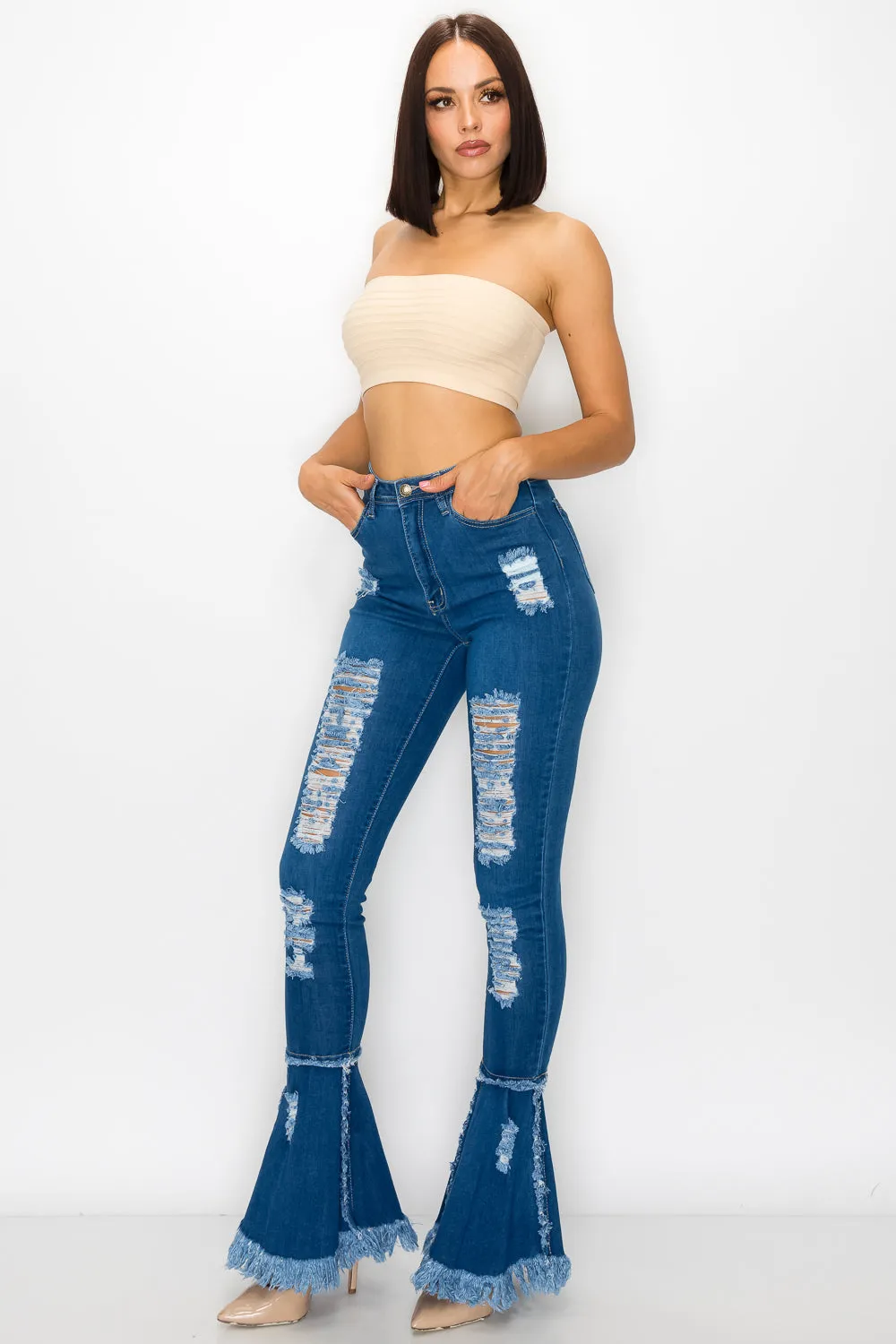 JAZZ-032 Josslyn Distressed Flare Jeans