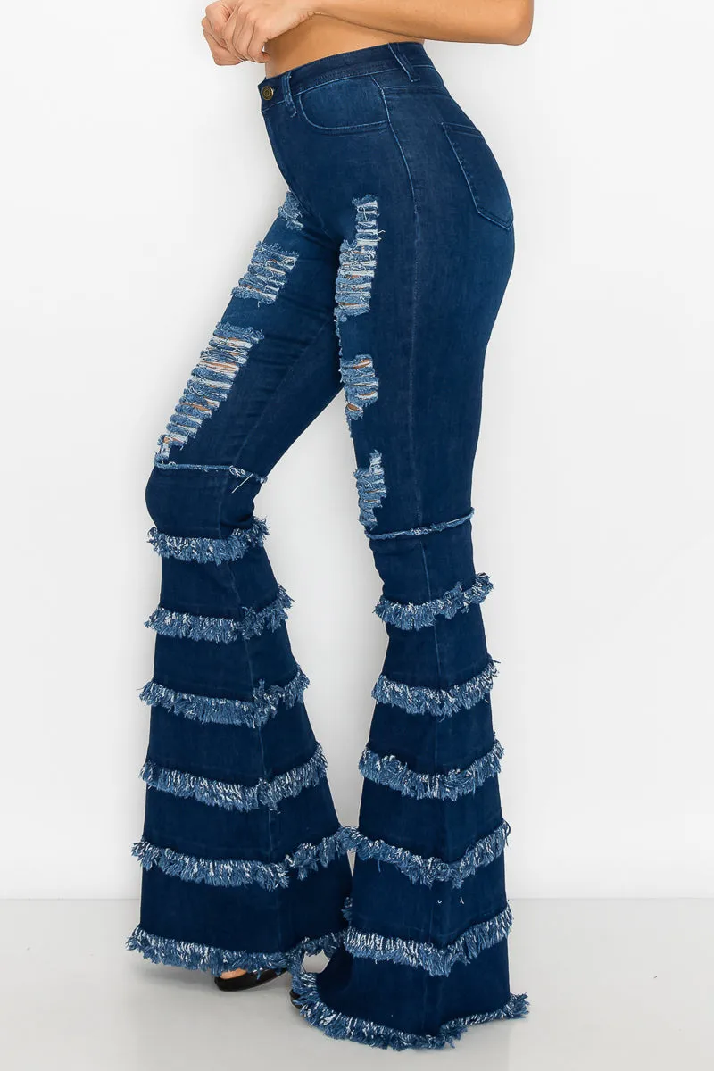 JAZZ-036 BELL BOTTOM FLARE LEG RIPPED DISTRESSED & DESTROYED JEANS
