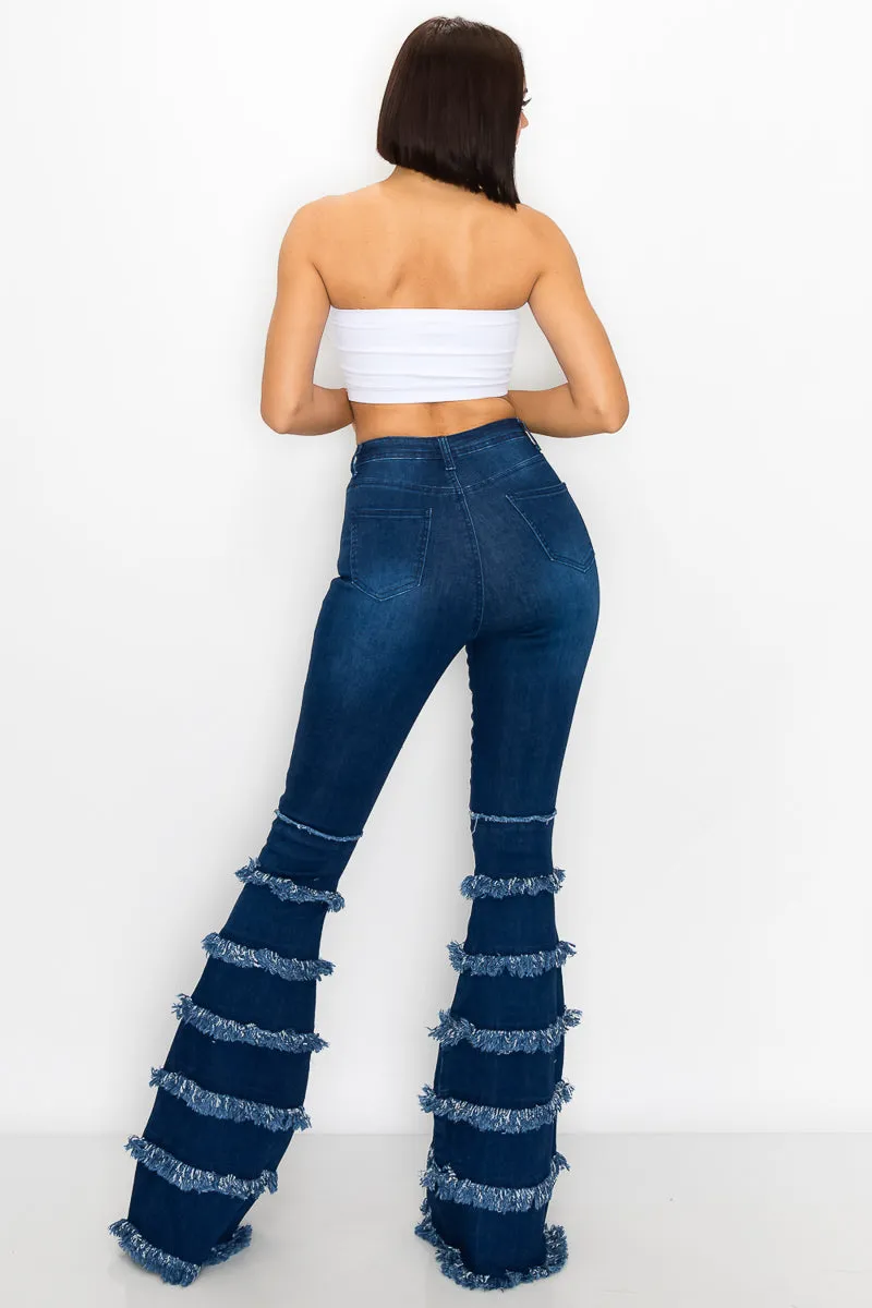 JAZZ-036 BELL BOTTOM FLARE LEG RIPPED DISTRESSED & DESTROYED JEANS