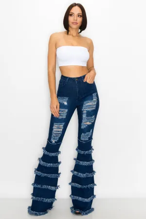 JAZZ-036 BELL BOTTOM FLARE LEG RIPPED DISTRESSED & DESTROYED JEANS