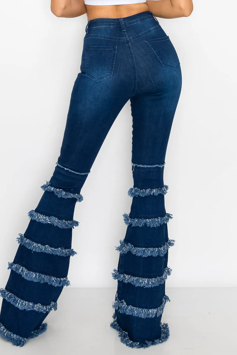 JAZZ-036 BELL BOTTOM FLARE LEG RIPPED DISTRESSED & DESTROYED JEANS