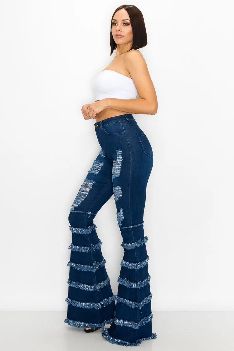 JAZZ-036 BELL BOTTOM FLARE LEG RIPPED DISTRESSED & DESTROYED JEANS