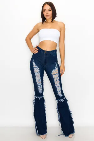 JAZZ-039 BELL BOTTOM FLARE LEG RIPPED DISTRESSED & DESTROYED JEANS