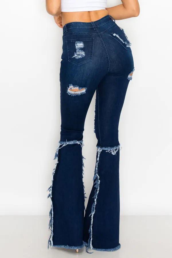 JAZZ-039 BELL BOTTOM FLARE LEG RIPPED DISTRESSED & DESTROYED JEANS