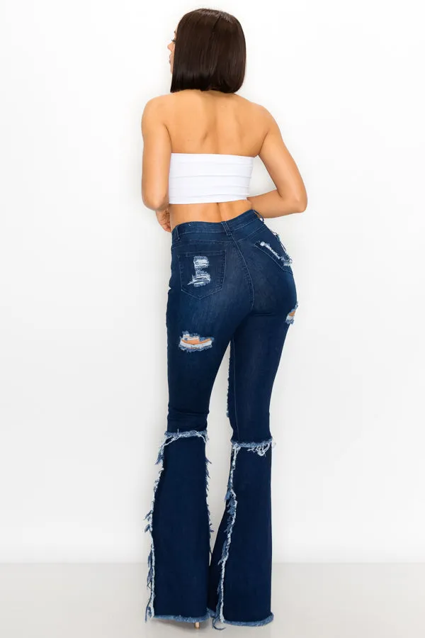JAZZ-039 BELL BOTTOM FLARE LEG RIPPED DISTRESSED & DESTROYED JEANS