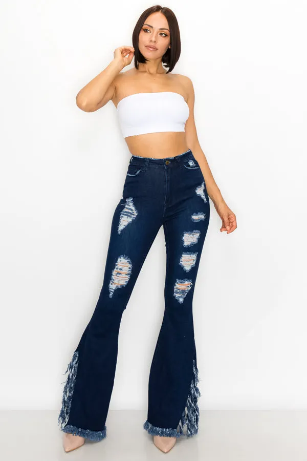 JAZZ-047 BELL BOTTOM FLARE LEG RIPPED DISTRESSED & DESTROYED JEANS