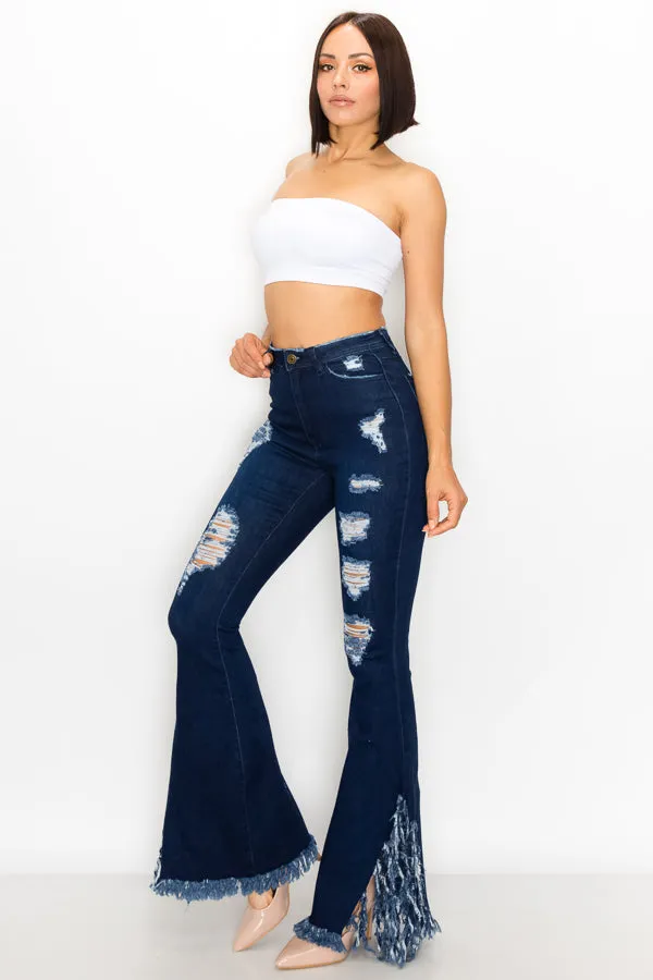 JAZZ-047 BELL BOTTOM FLARE LEG RIPPED DISTRESSED & DESTROYED JEANS