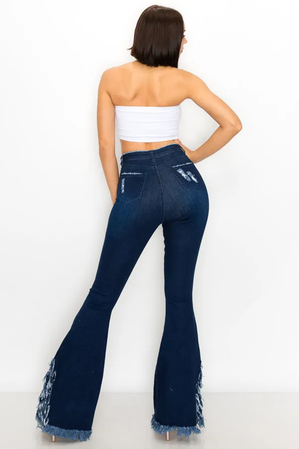 JAZZ-047 BELL BOTTOM FLARE LEG RIPPED DISTRESSED & DESTROYED JEANS