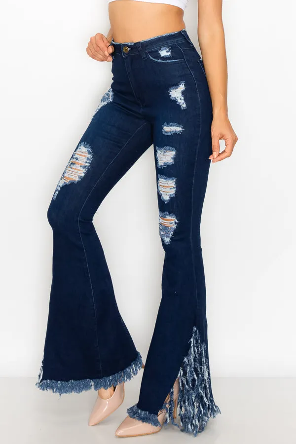 JAZZ-047 BELL BOTTOM FLARE LEG RIPPED DISTRESSED & DESTROYED JEANS