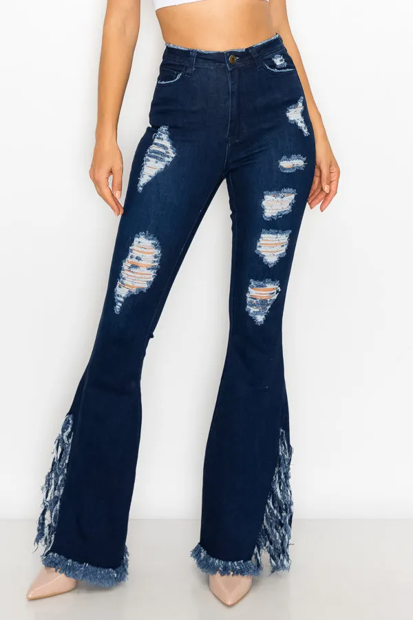 JAZZ-047 BELL BOTTOM FLARE LEG RIPPED DISTRESSED & DESTROYED JEANS