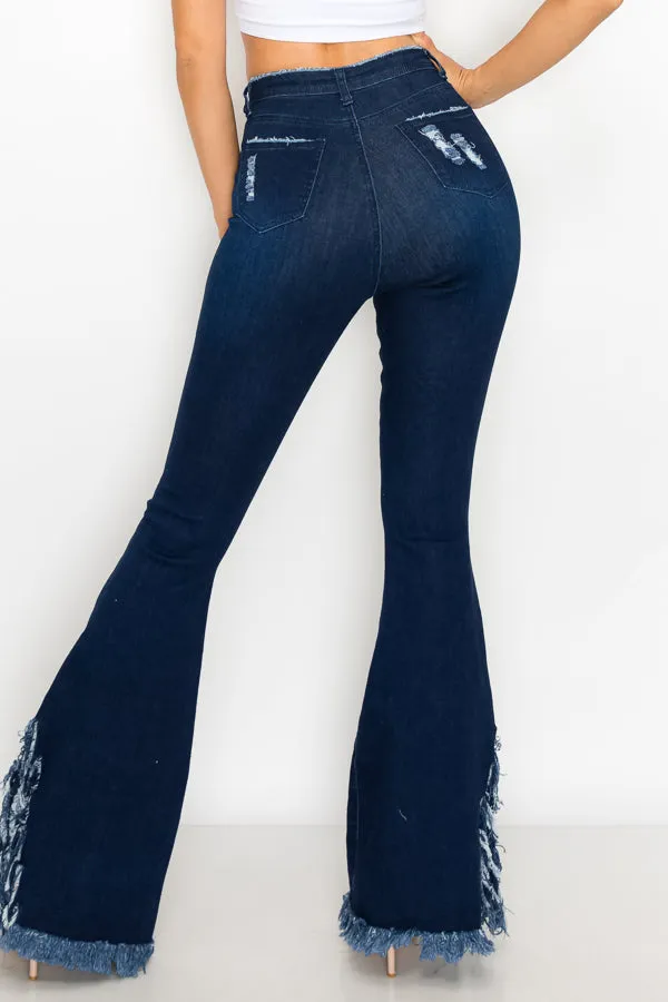 JAZZ-047 BELL BOTTOM FLARE LEG RIPPED DISTRESSED & DESTROYED JEANS