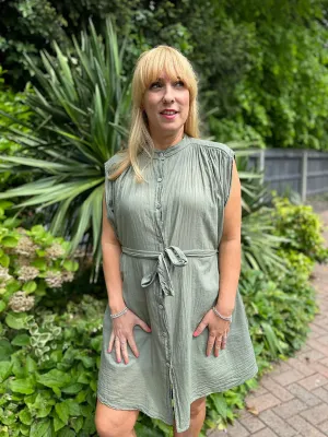 Khaki Lightweight Belted Sleeveless Blouse Eve