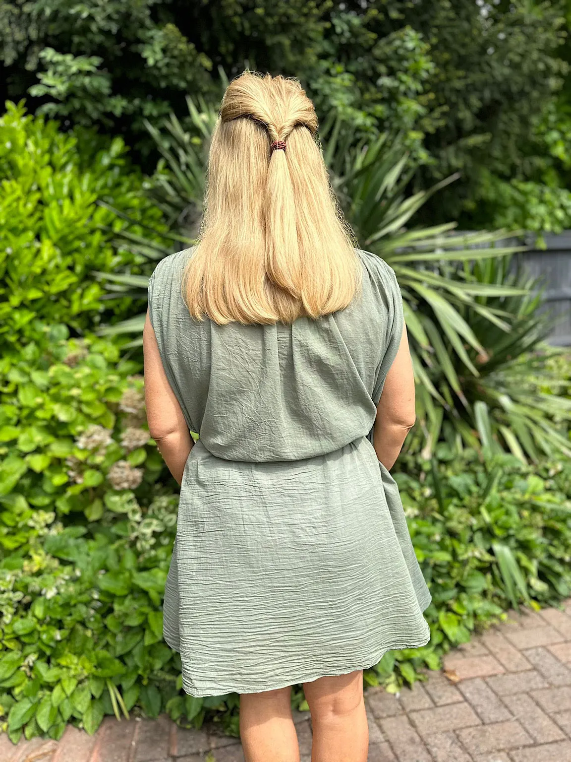 Khaki Lightweight Belted Sleeveless Blouse Eve