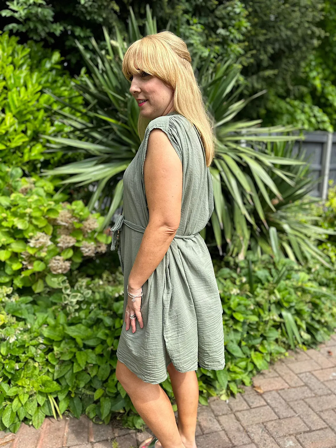 Khaki Lightweight Belted Sleeveless Blouse Eve