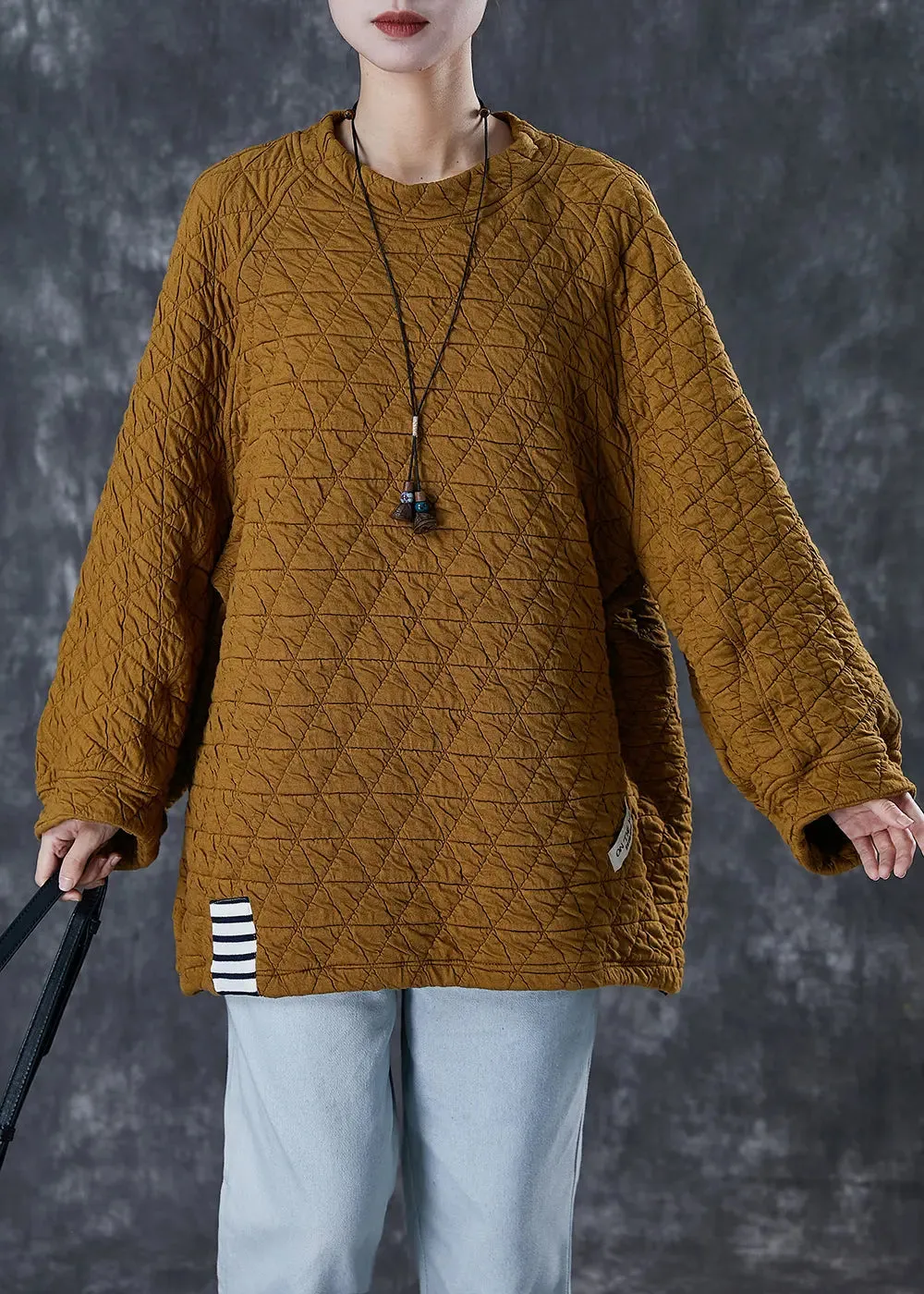 Khaki Oversized Applique Cotton Sweatshirts