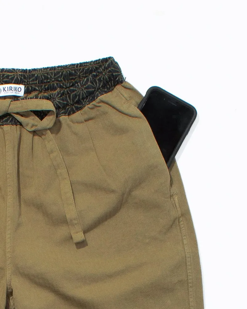 Kiriko Original Pants, Raku, Khaki Asanoha
