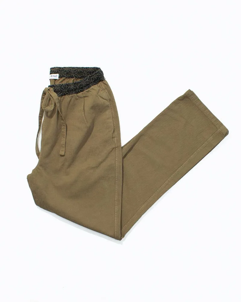 Kiriko Original Pants, Raku, Khaki Asanoha