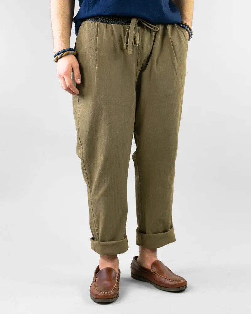 Kiriko Original Pants, Raku, Khaki Asanoha
