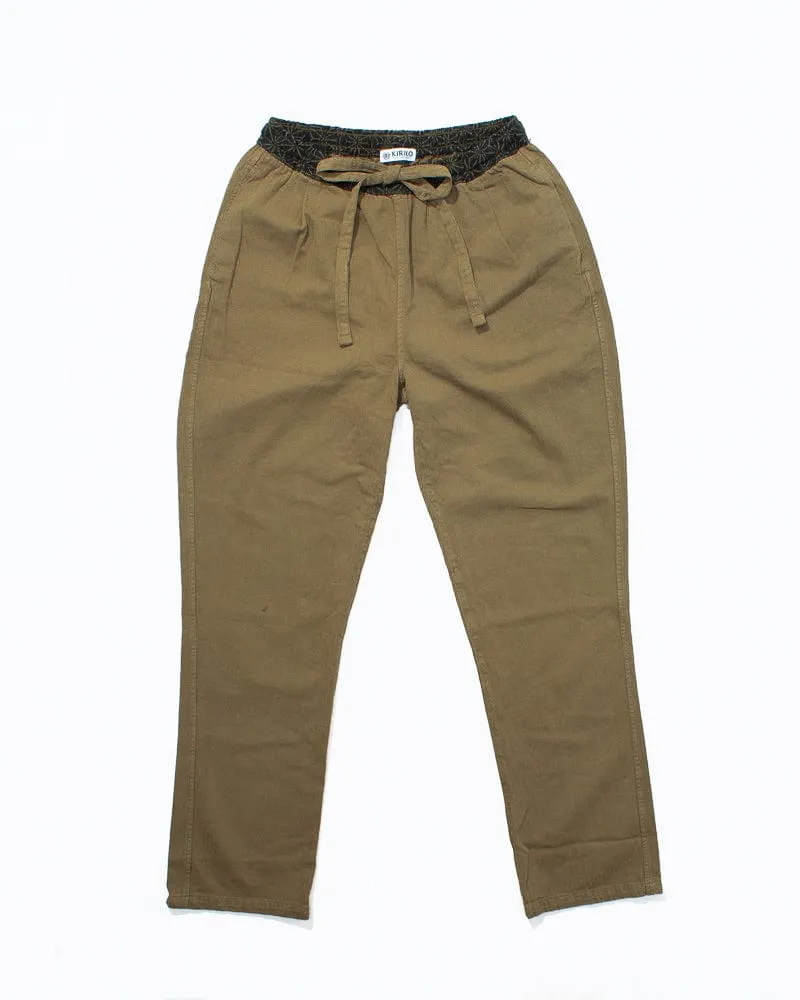Kiriko Original Pants, Raku, Khaki Asanoha