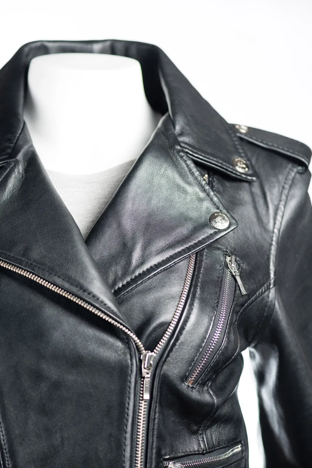 Ladies Tan Buckled Asymmetric Biker Style Leather Jacket: Angelica