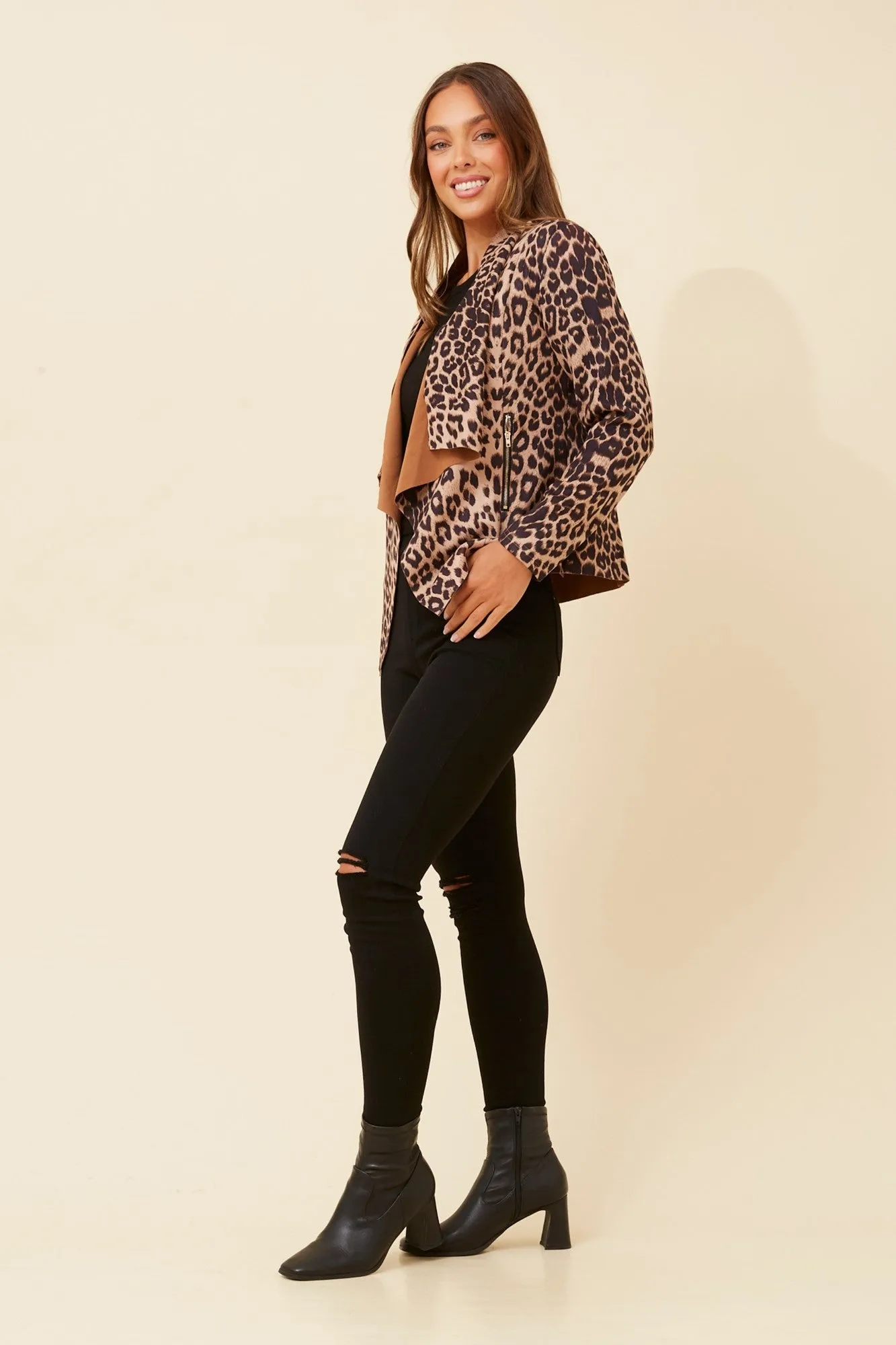 LENI ANIMAL PRINT FAUX SUEDE JACKET