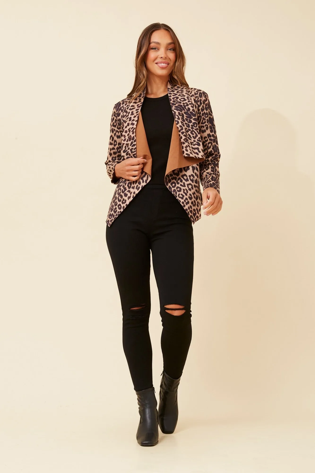 LENI ANIMAL PRINT FAUX SUEDE JACKET