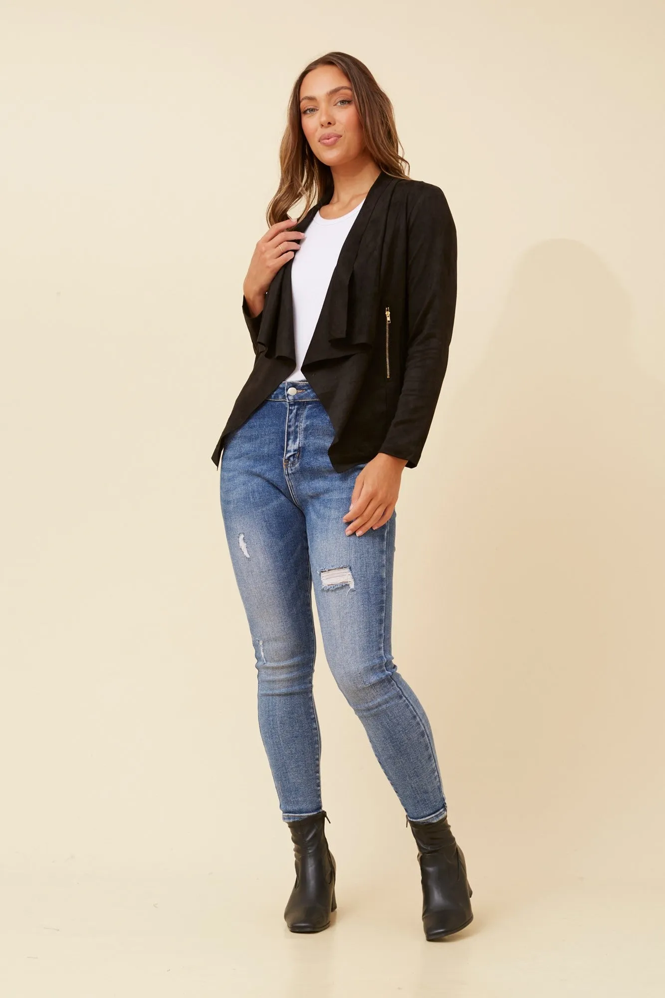 LENI FAUX SUEDE WATERFALL JACKET
