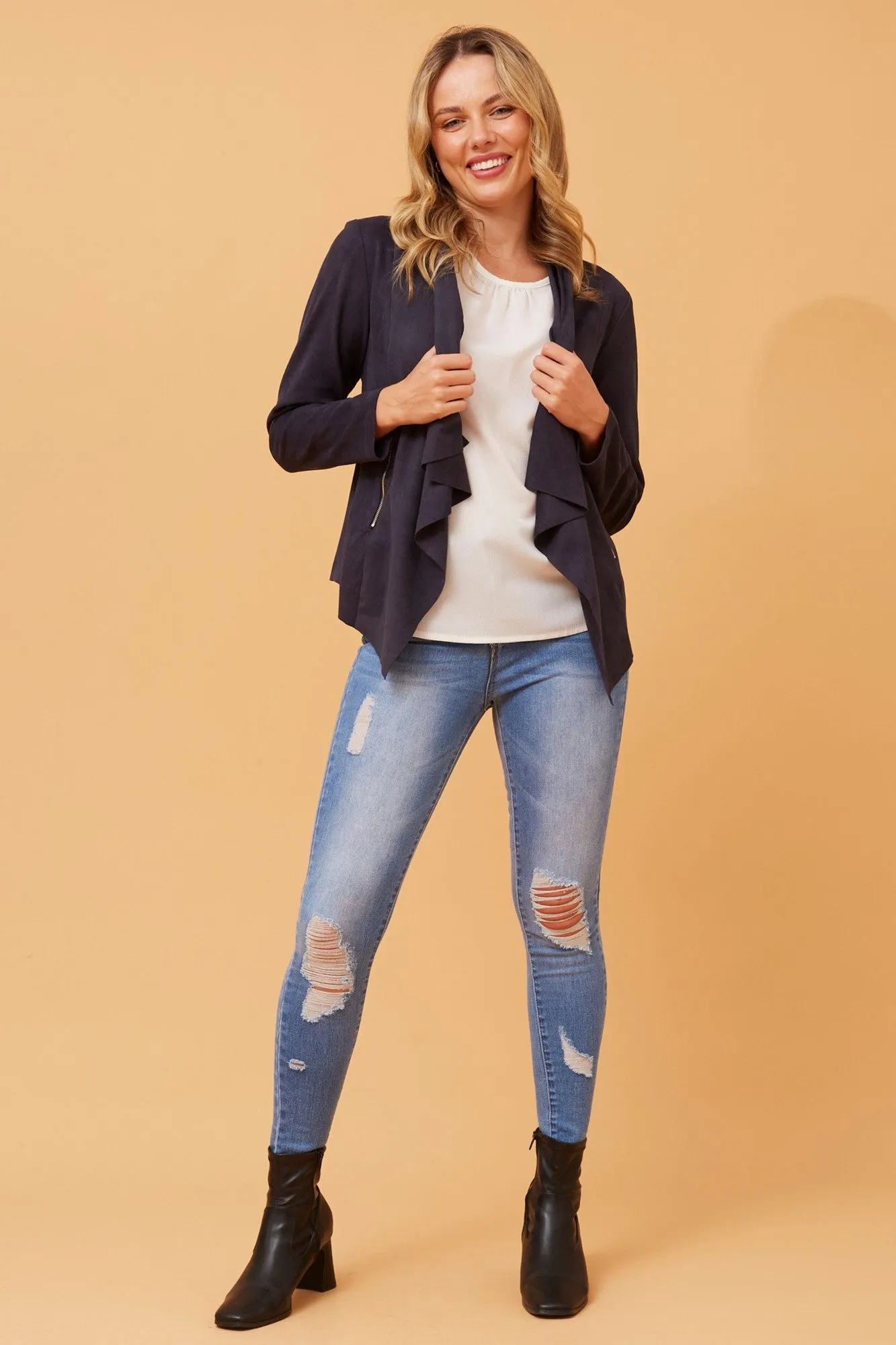 LENI FAUX SUEDE WATERFALL JACKET