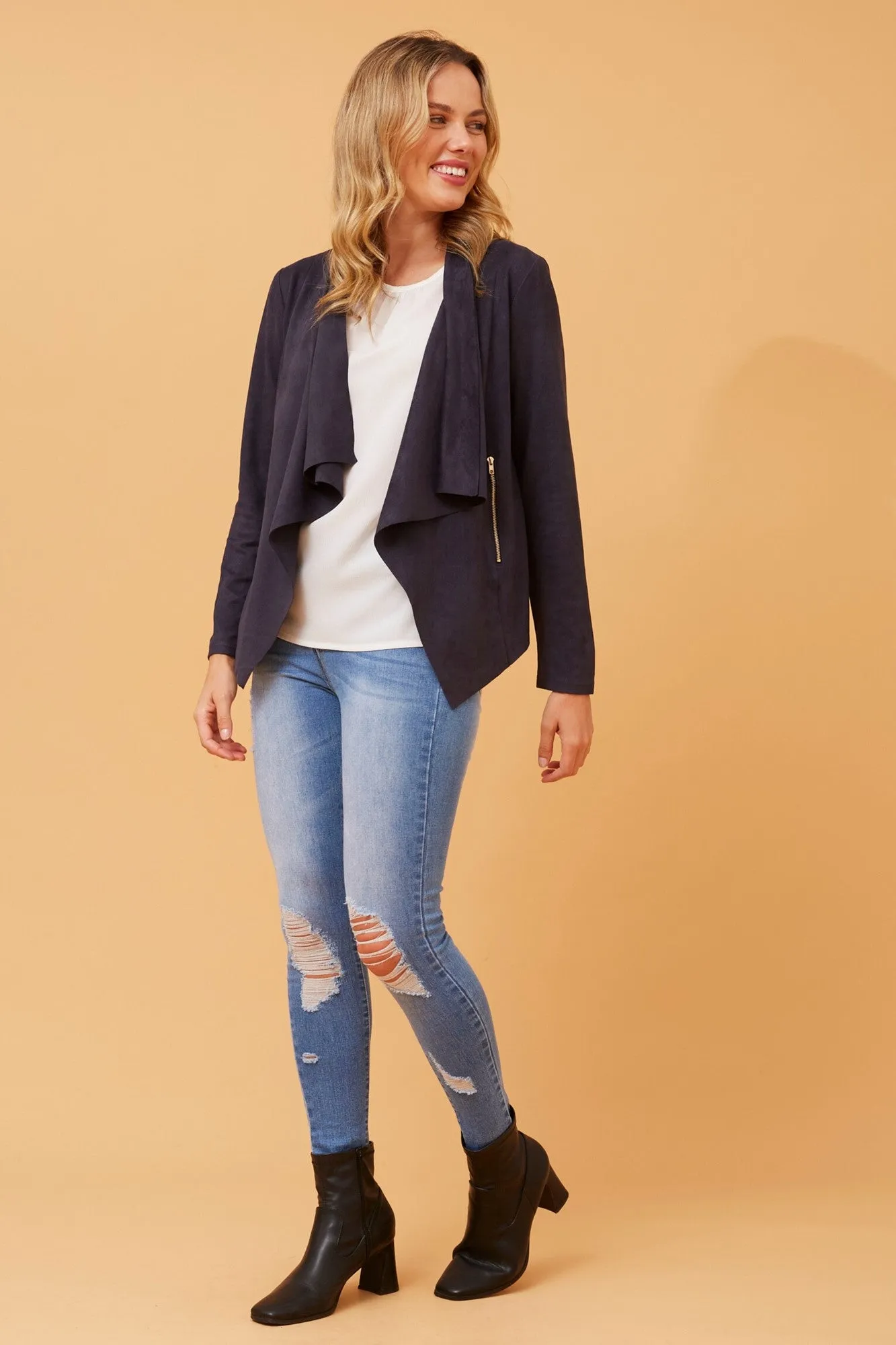 LENI FAUX SUEDE WATERFALL JACKET